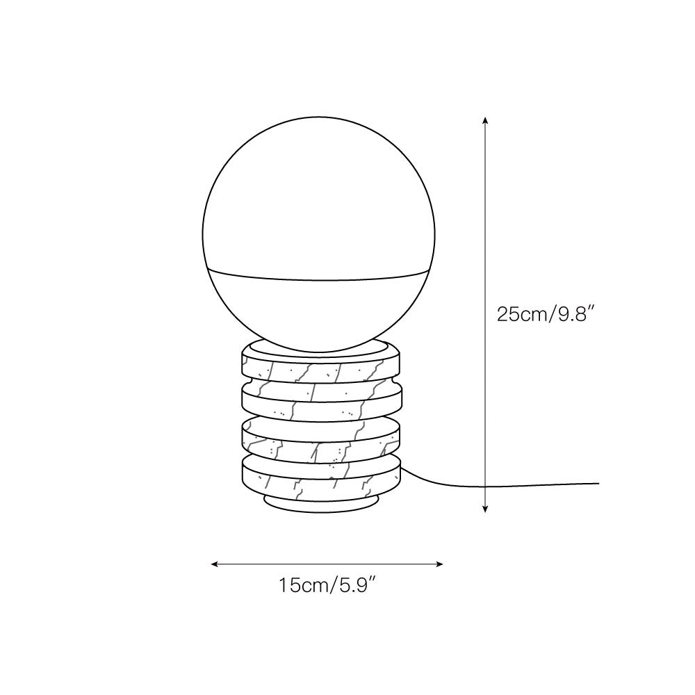 Lámpara de mesa de mármol Sferina – medidas de 15 × 25 cm