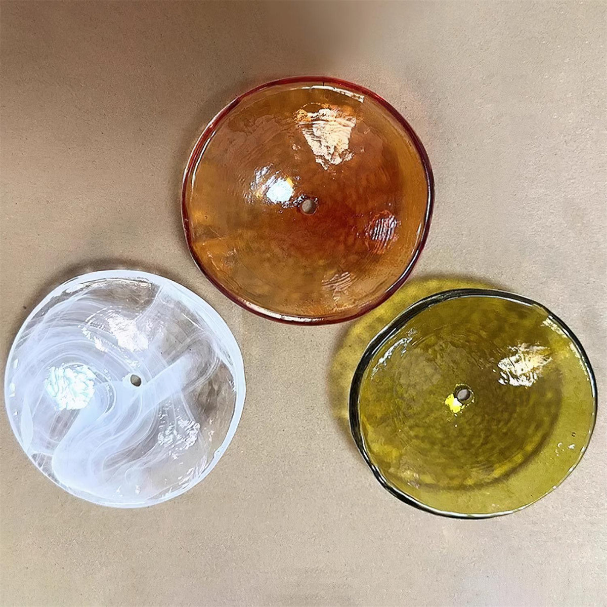 Lámpara de araña de discos de cristal Ambrisa – discos de cristal en ámbar blanco y verde
