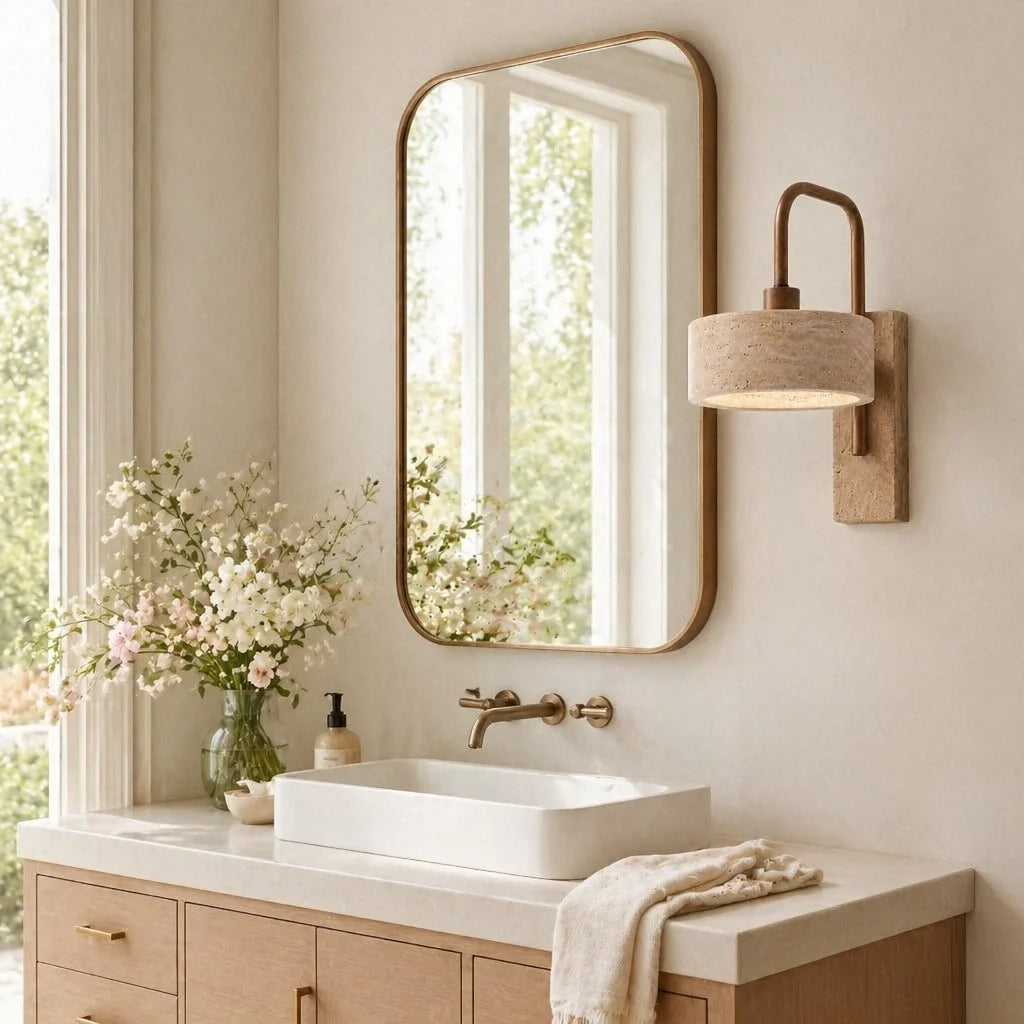 Aplique de pared de travertino Pedrisa en un dormitorio sereno – imagen 18