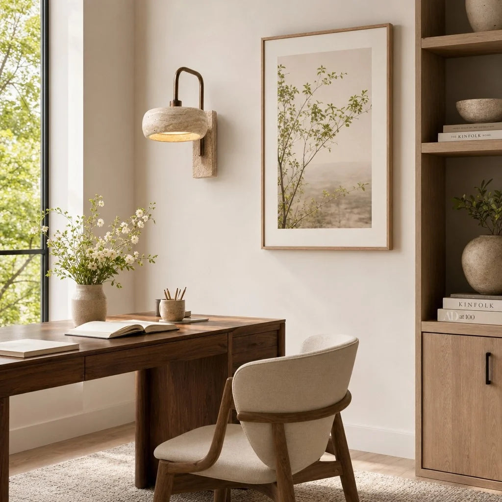 Aplique de pared de travertino Pedrisa en un dormitorio sereno – imagen 16