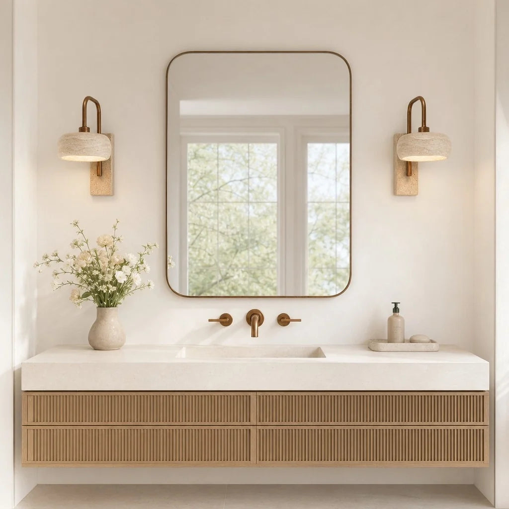 Aplique de pared de travertino Pedrisa en un dormitorio sereno – imagen 14
