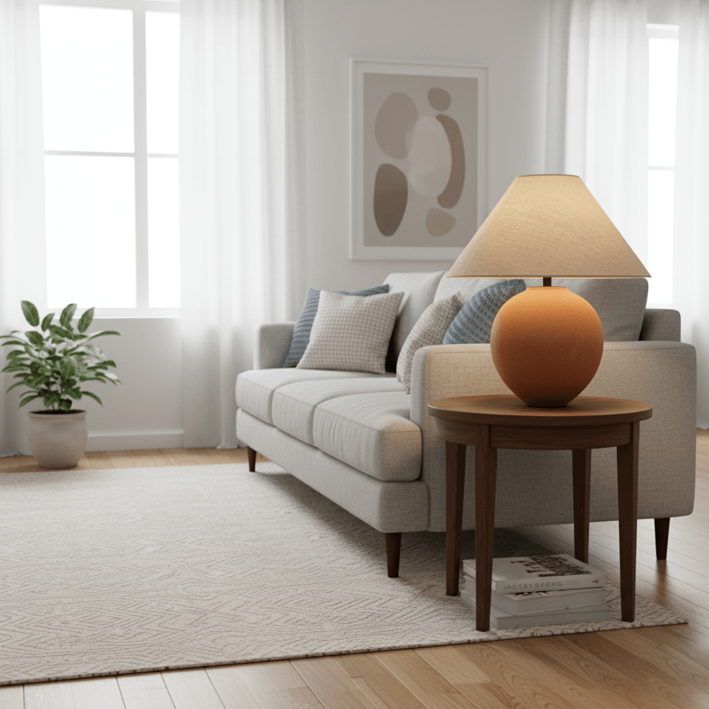 Lámpara de mesa de cerámica Terrosa – junto al sofá
