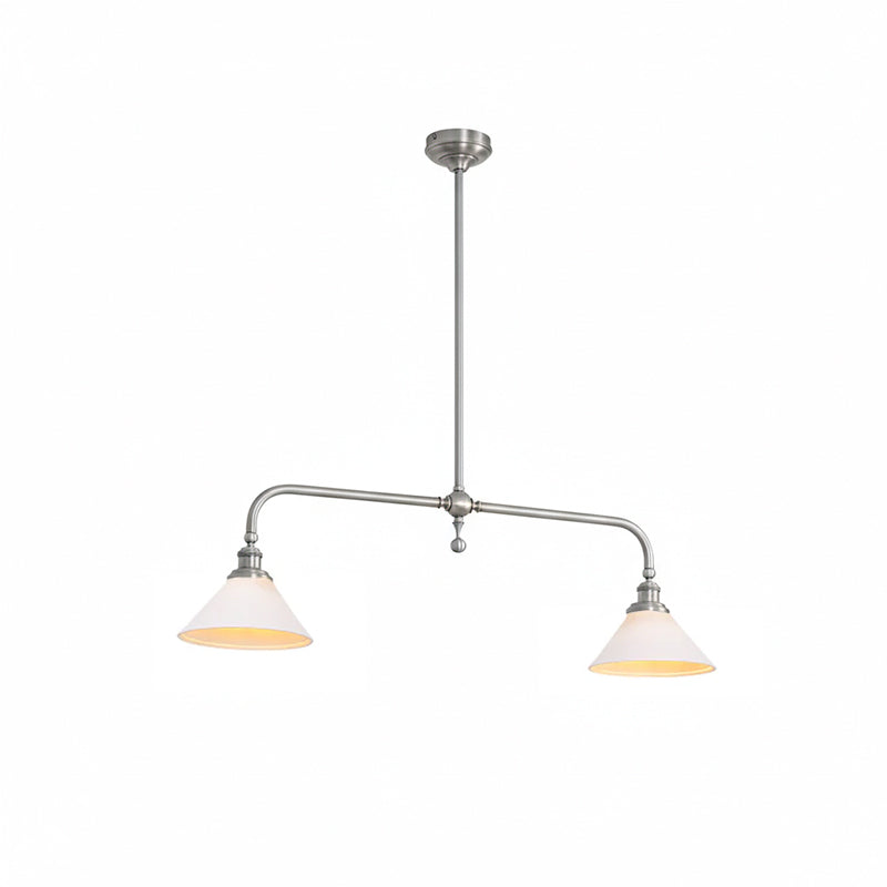 Lámpara colgante lineal Yunta – níquel pulido, pantalla de cerámica, largo 102 cm