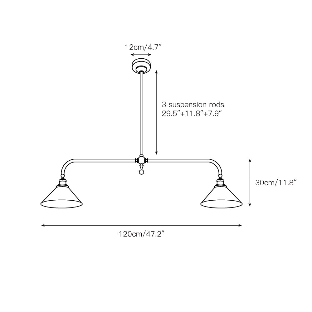 Lámpara colgante lineal de latón Yunta – largo 120 cm