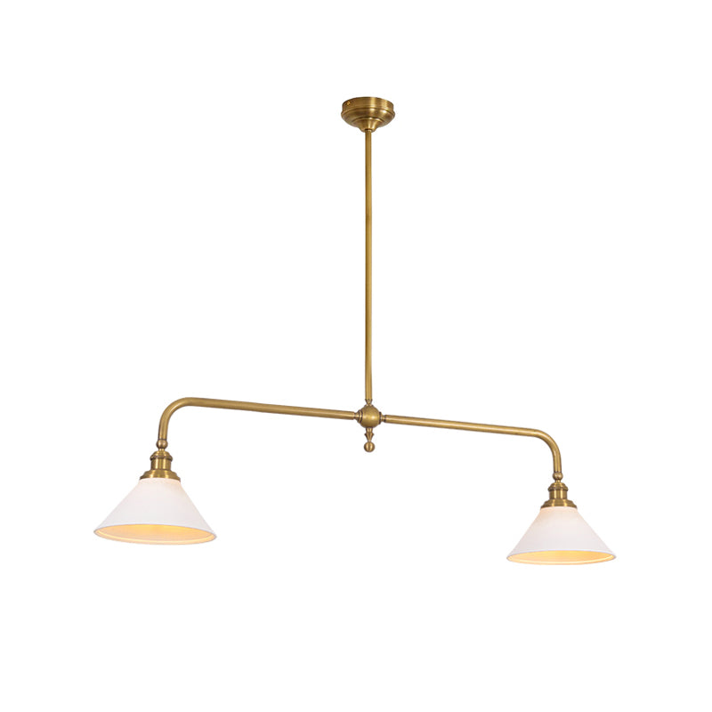 Lámpara colgante lineal Yunta – latón, pantalla de cerámica, largo 120 cm
