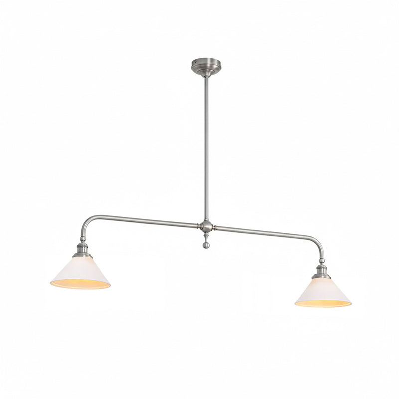 Lámpara colgante lineal Yunta – níquel pulido, pantalla de cerámica, largo 140 cm