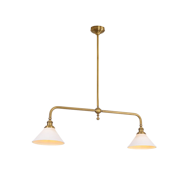 Lámpara colgante lineal Yunta – latón, pantalla de cerámica, largo 102 cm