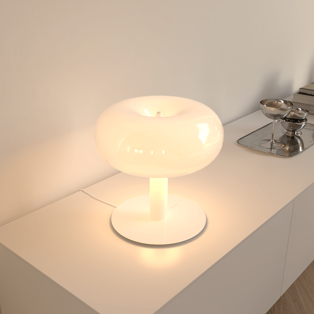 Lámpara de mesa seta de cristal Maluna – blanco
