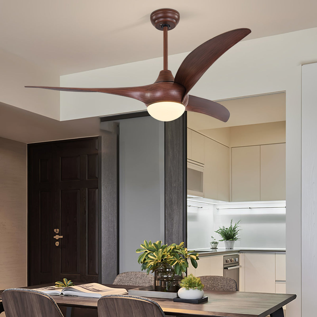 Ventilador de techo con luz Casela en un salón de estilo rústico – imagen 3