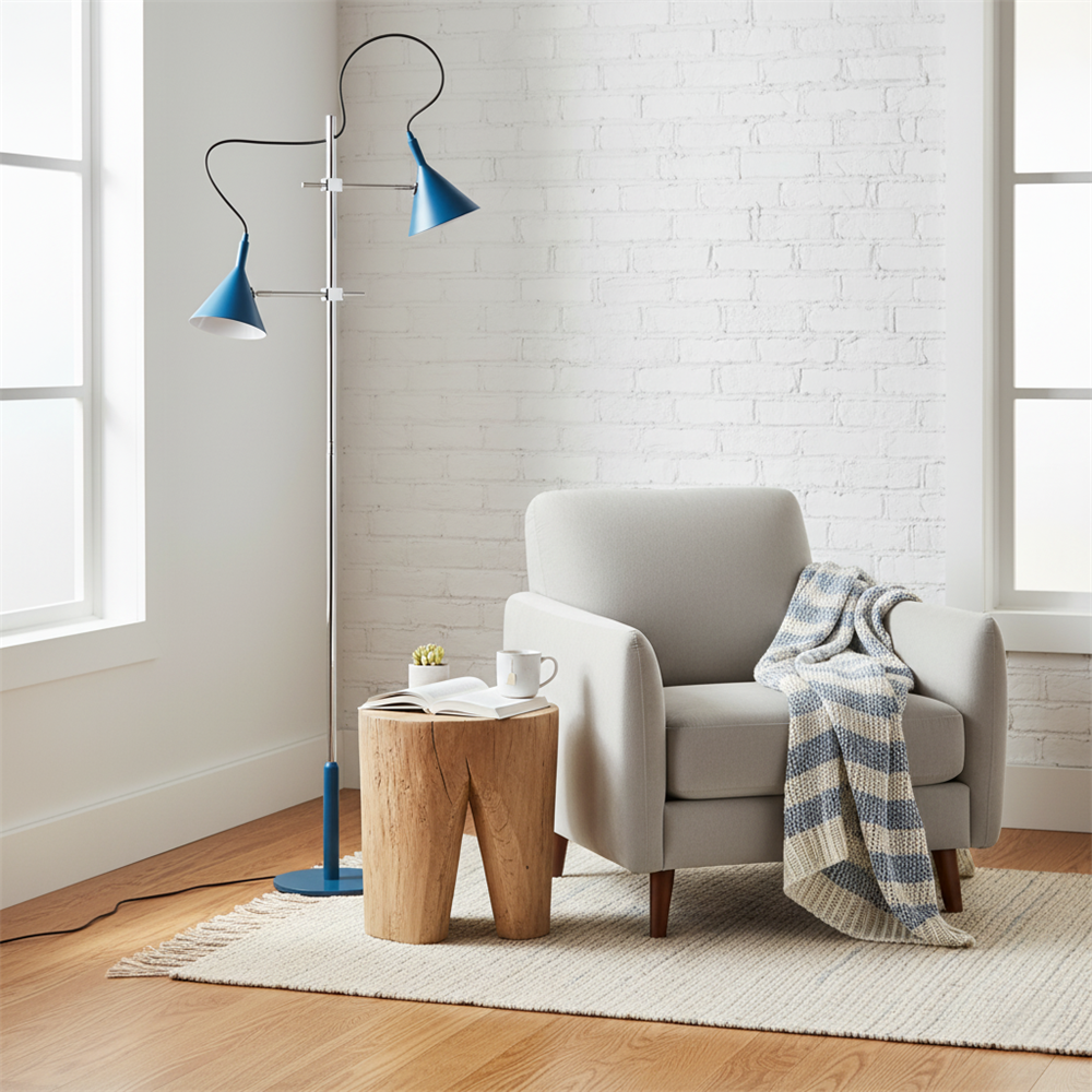 Lámpara de pie doble cono Trompela en un salón de estilo pop – imagen 5