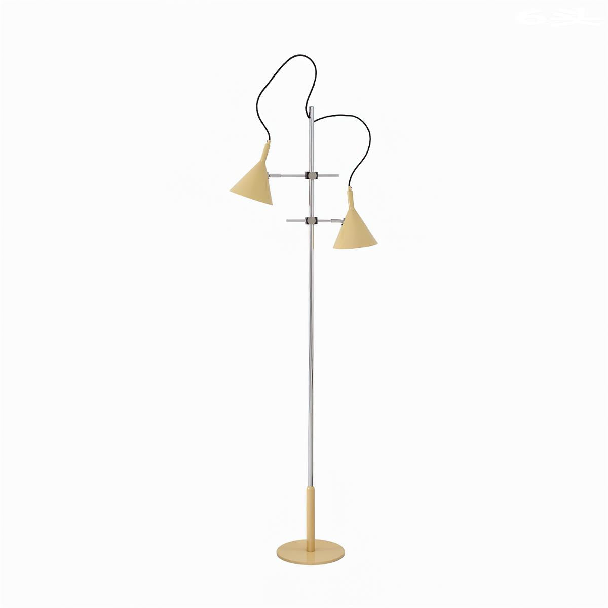 Lámpara de pie doble cono Trompela – en beige con tallo cromado