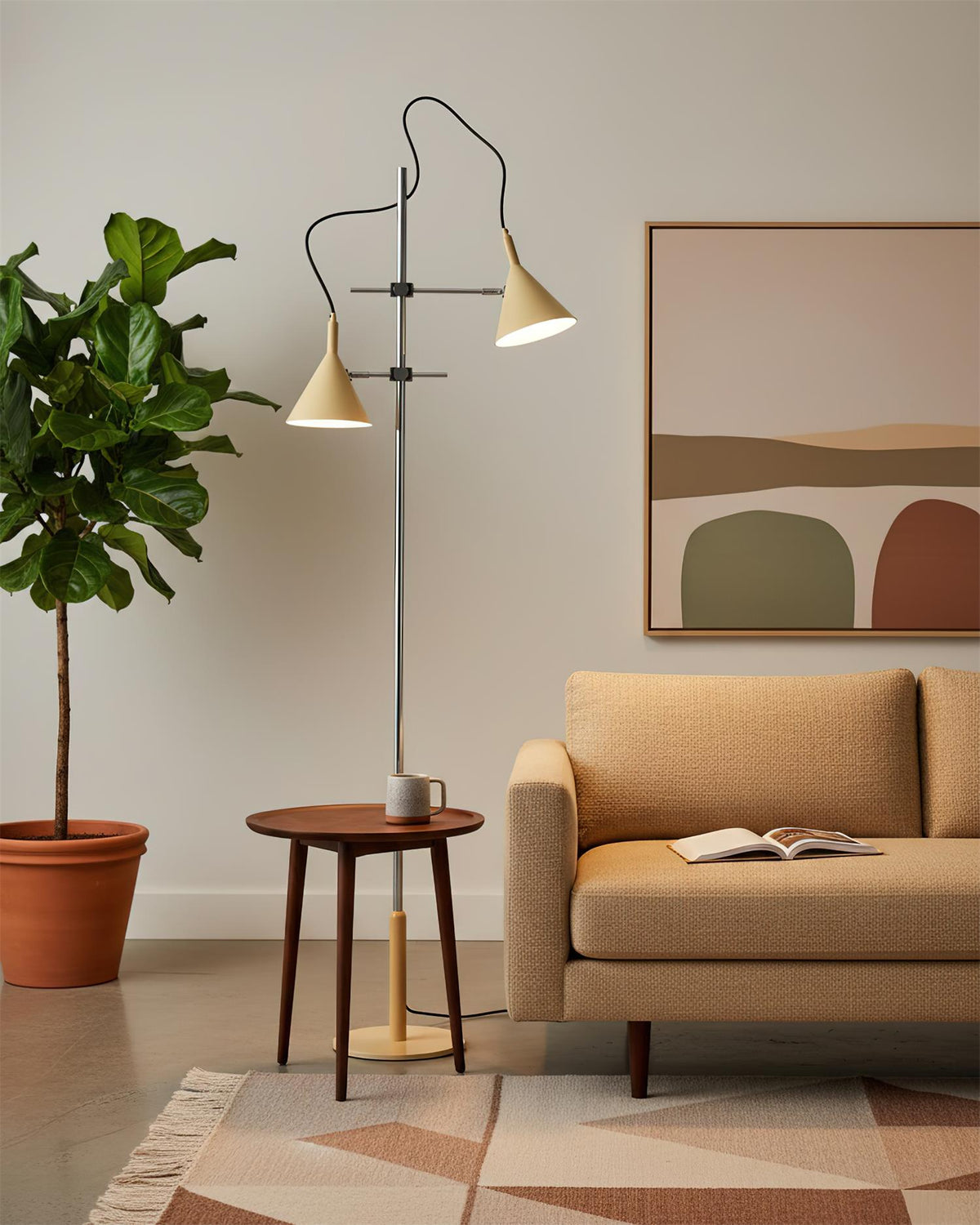 Lámpara de pie doble cono Trompela en un salón de estilo pop – imagen 8