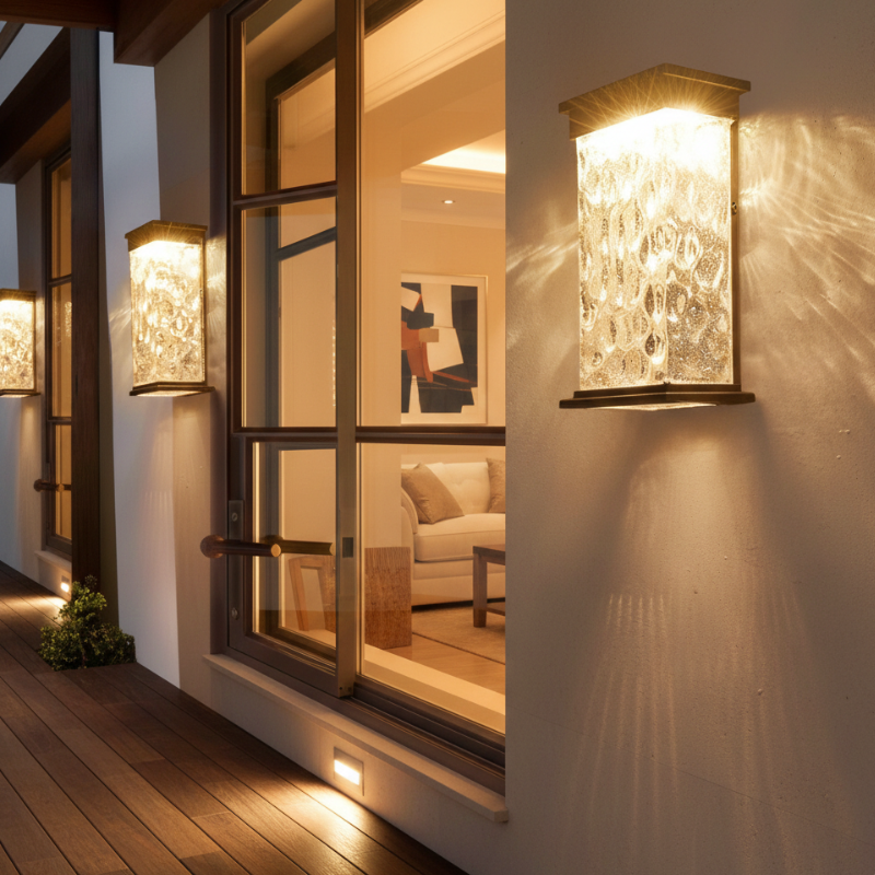 Aplique de pared exterior LED Morvela – en un porche de madera