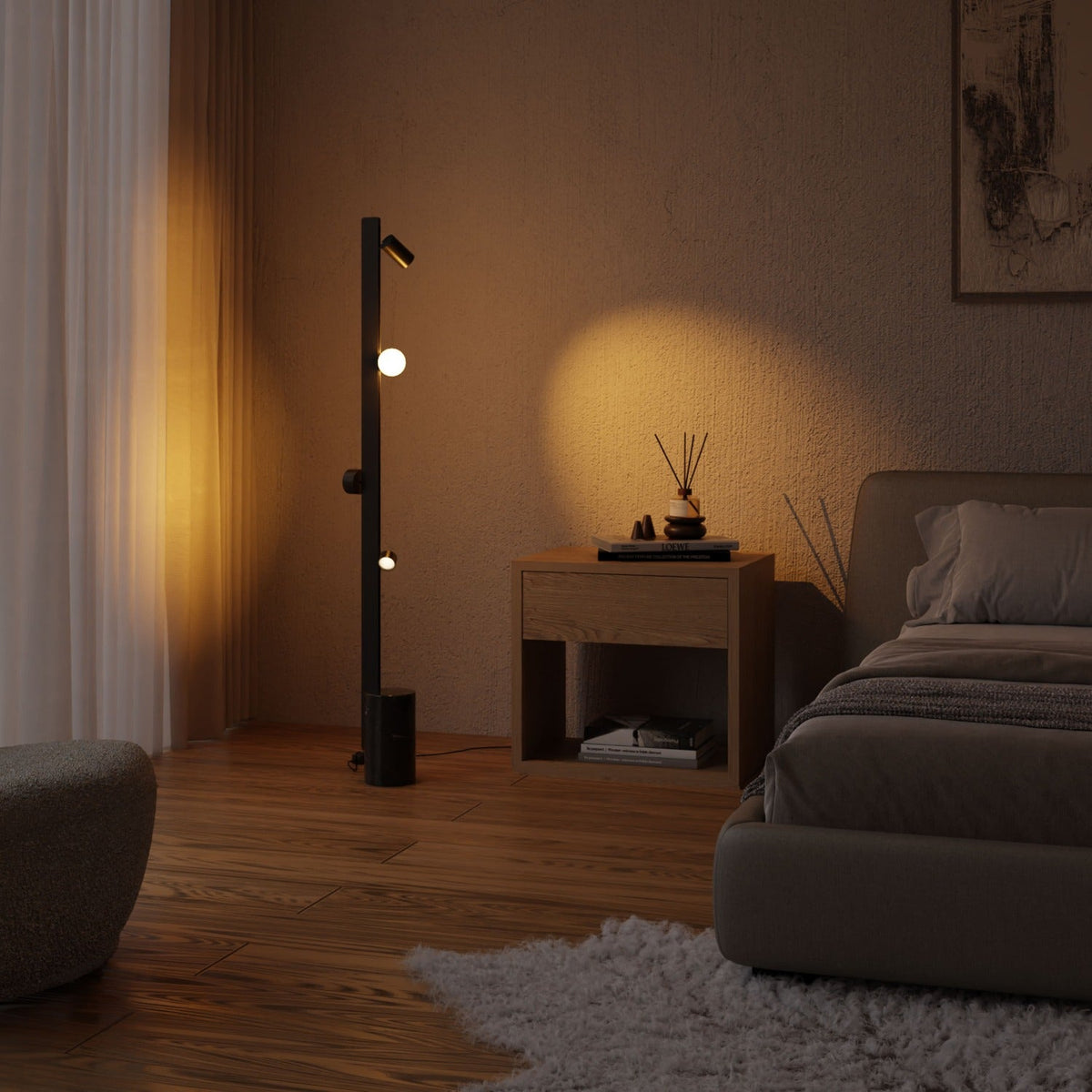 Lámpara de pie LED modular Pemora en un salón – imagen 3