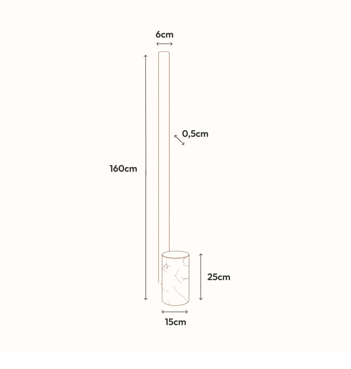 Lámpara de pie LED modular Pemora – medidas
