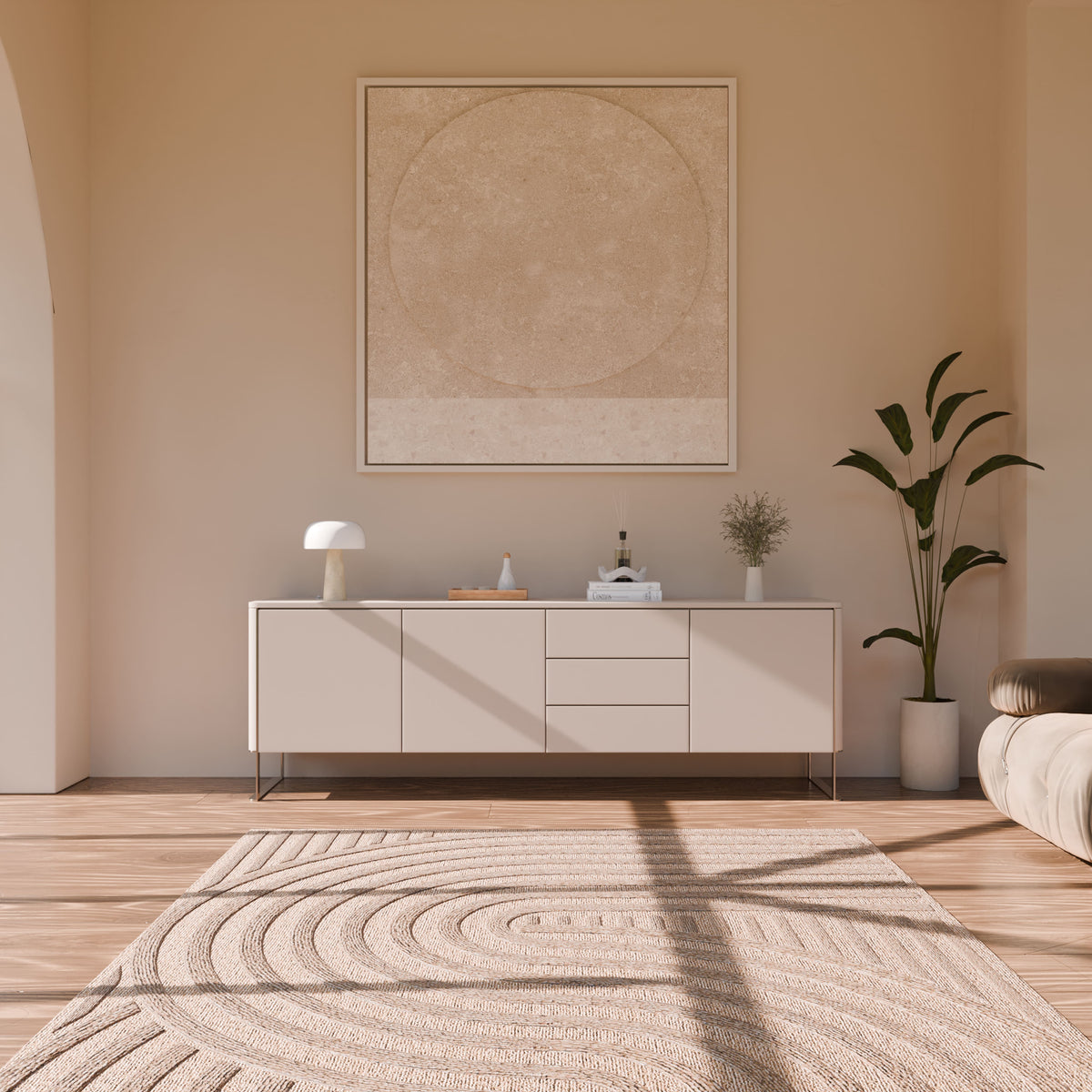 Lámpara de mesa seta de travertino Kaluma en un dormitorio cálido – imagen 7