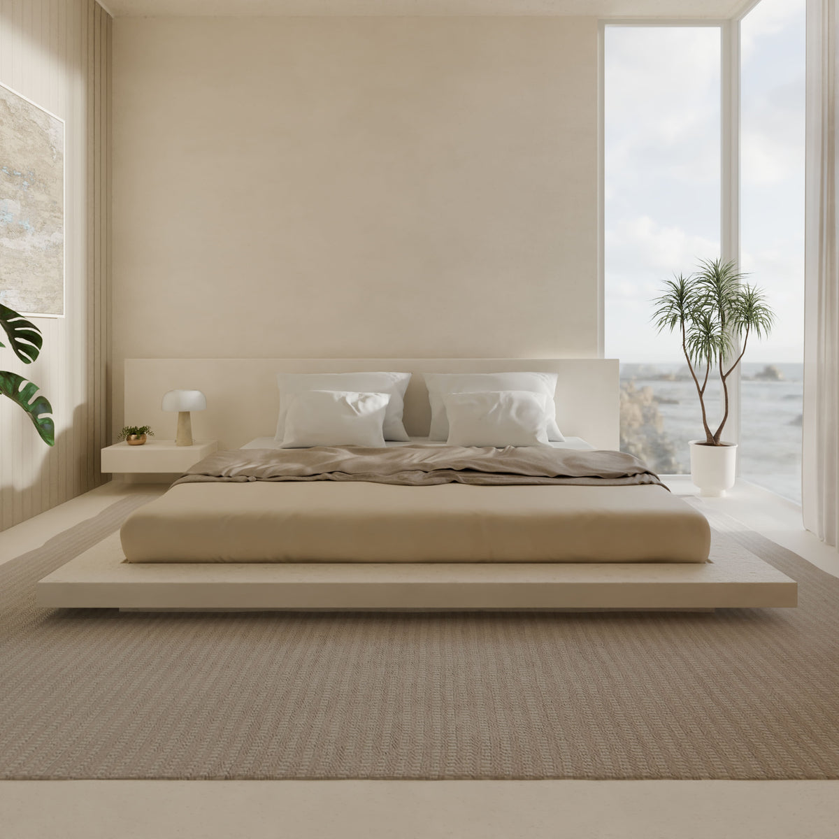 Lámpara de mesa seta de travertino Kaluma en un dormitorio cálido – imagen 8