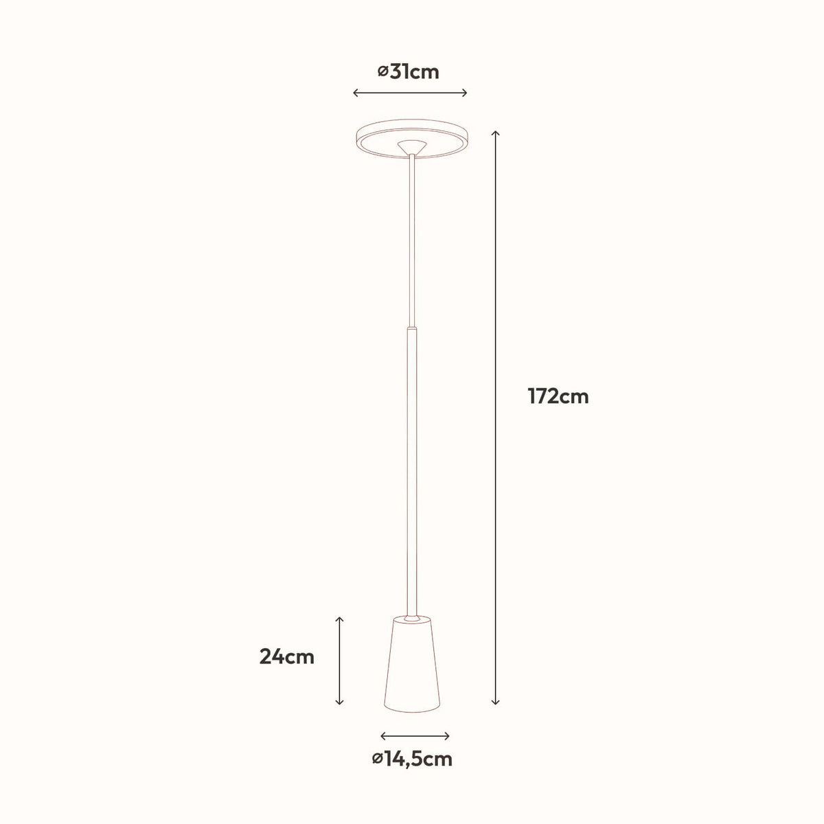 Lámpara de pie LED de disco Pelisa – medidas