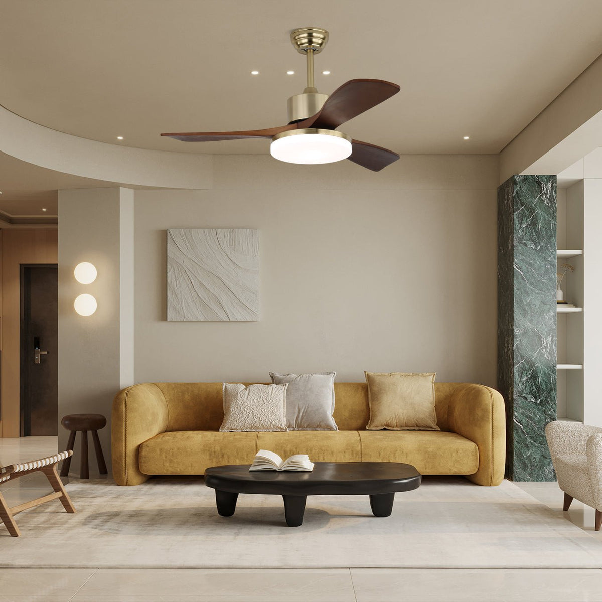 Ventilador de techo con luz Gualdera en un salón elegante – imagen 2