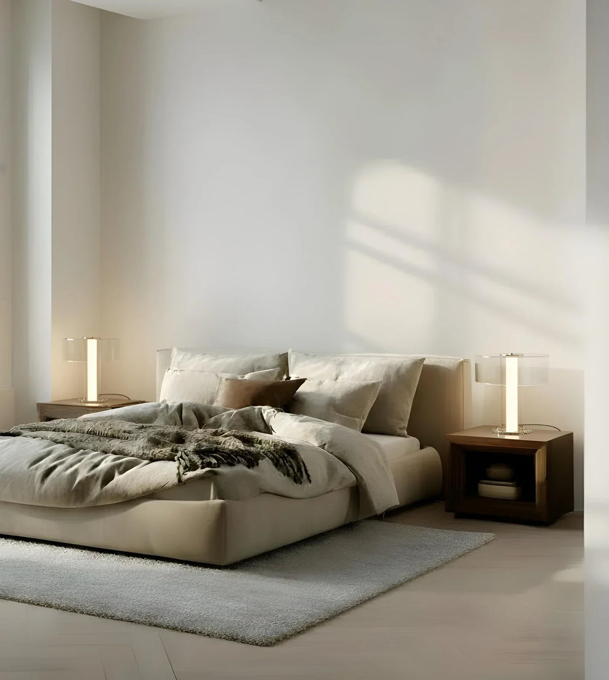 Lámpara de mesa de cristal Mabela en un dormitorio sereno – imagen 10
