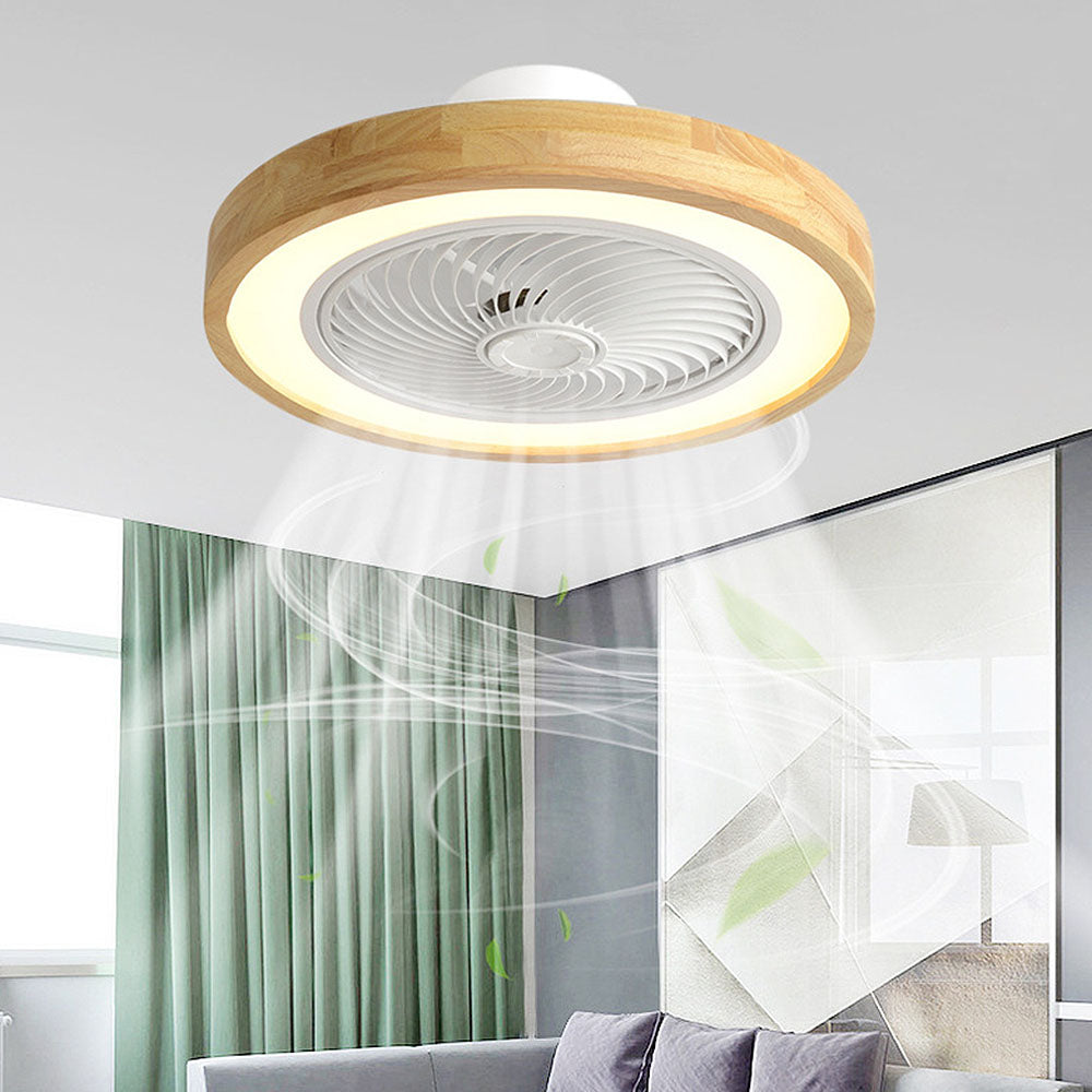 Ventilador de Techo con Luz LED Redondo de Madera, Diseño Minimalista y Control Remoto para Comedores y Salas de Estar 1