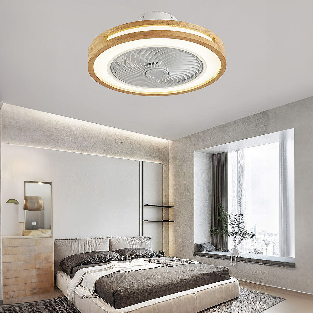 Ventilador de Techo con Luz LED Redondo de Madera, Diseño Minimalista y Control Remoto para Comedores y Salas de Estar 2