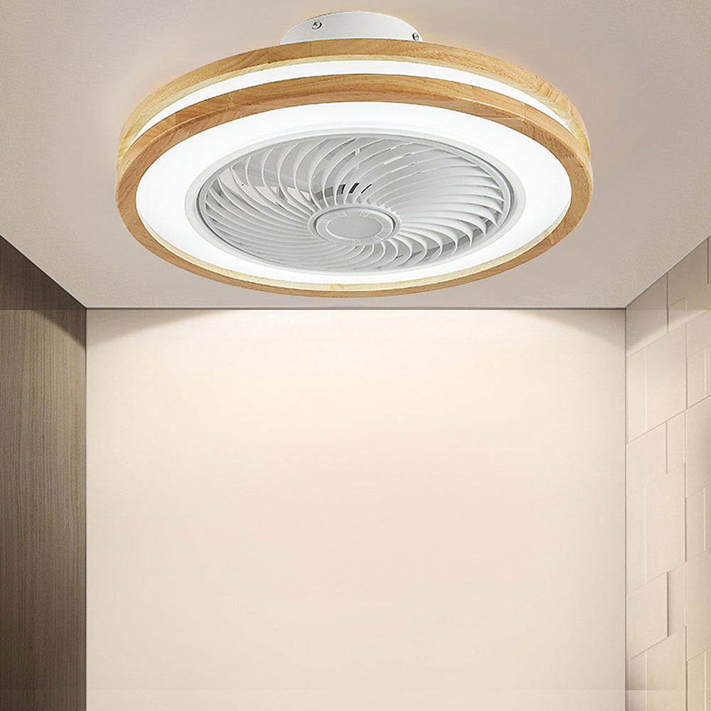 Ventilador de Techo con Luz LED Redondo de Madera, Diseño Minimalista y Control Remoto para Comedores y Salas de Estar 4