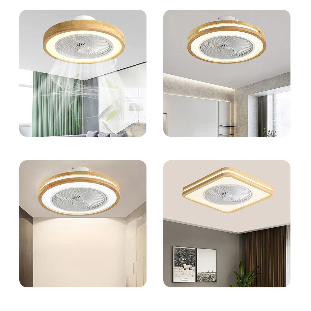 Ventilador de Techo con Luz LED Redondo de Madera, Diseño Minimalista y Control Remoto para Comedores y Salas de Estar 6