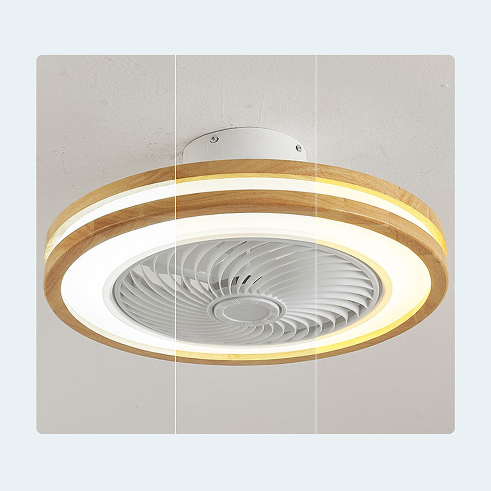 Ventilador de Techo con Luz LED Redondo de Madera, Diseño Minimalista y Control Remoto para Comedores y Salas de Estar 7