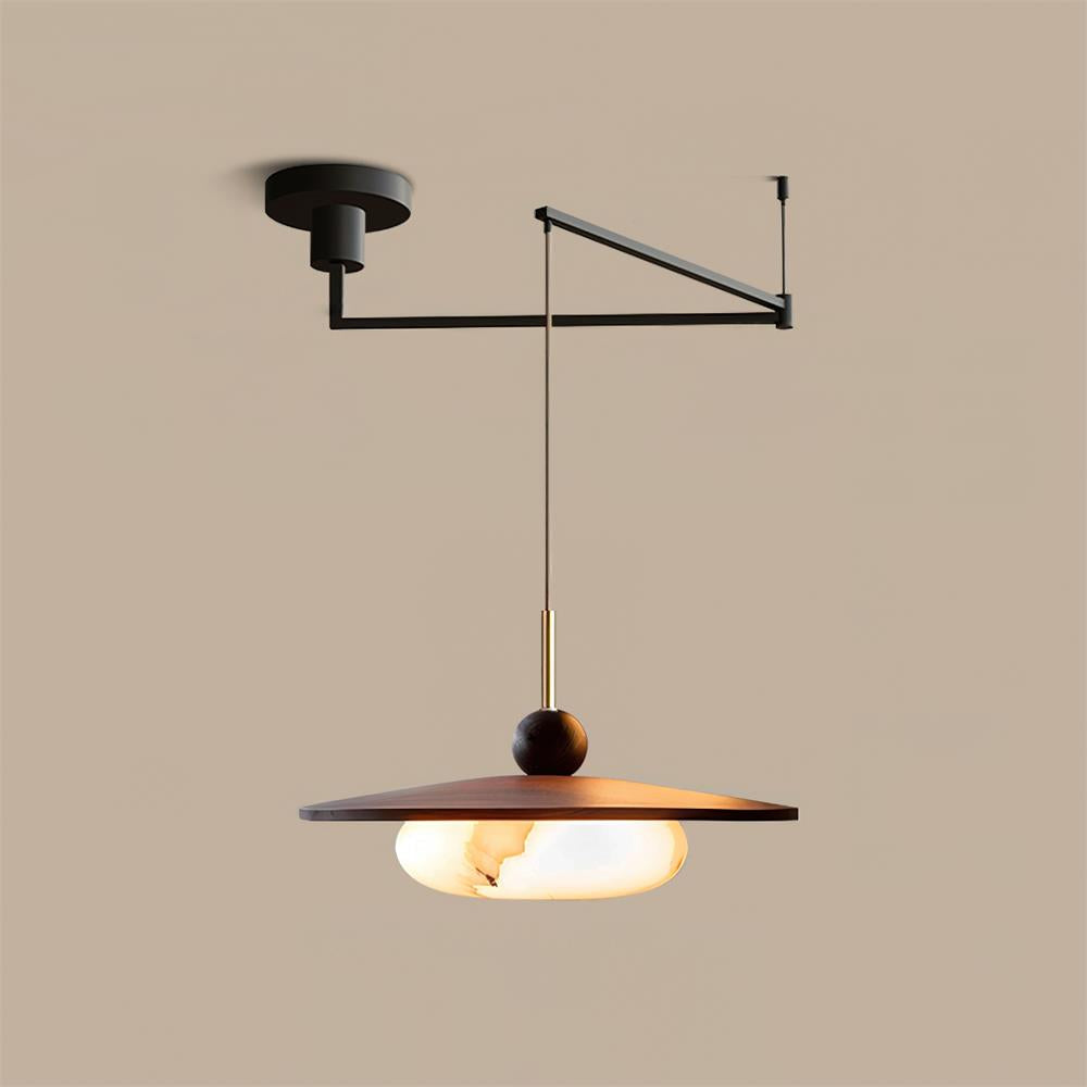 Lámpara colgante orientable Giralia – con difusor efecto alabastro encendido
