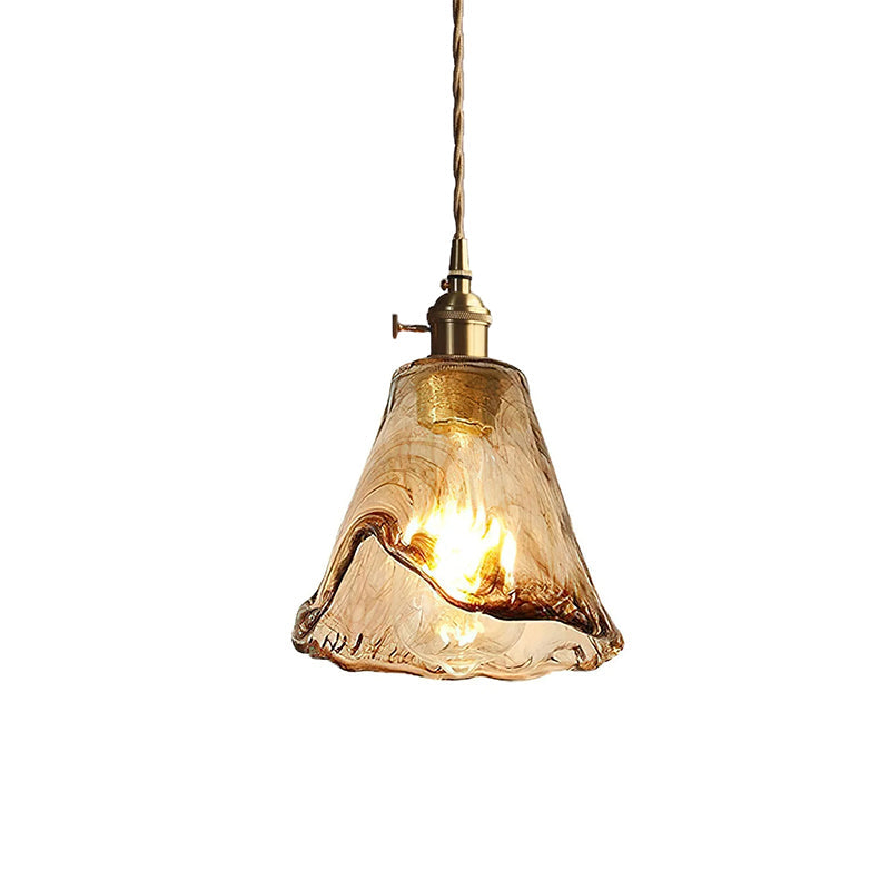 Lámpara colgante vintage de cristal ámbar Botica – modelo campana