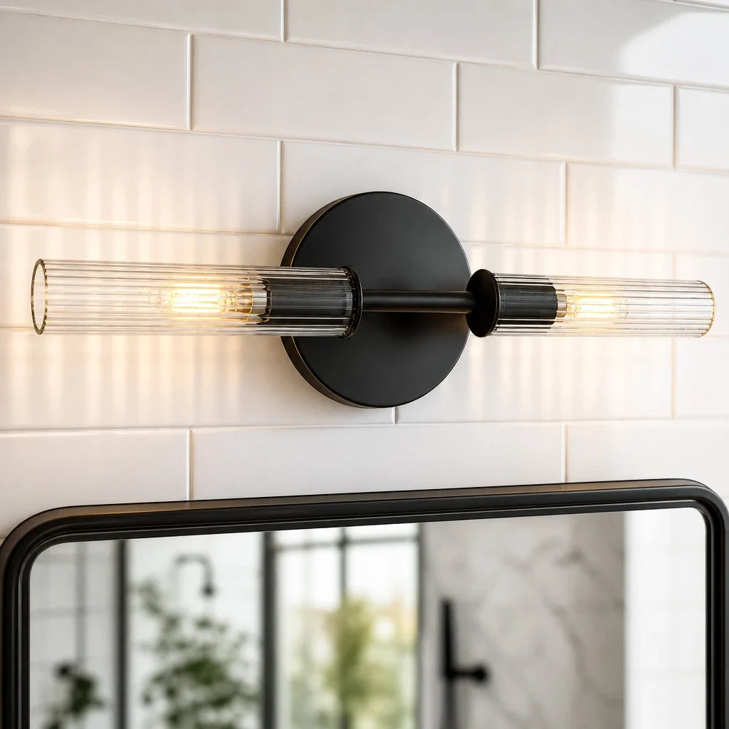 Aplique de pared de cristal estriado Junquela – bronce oscuro, 2 luces