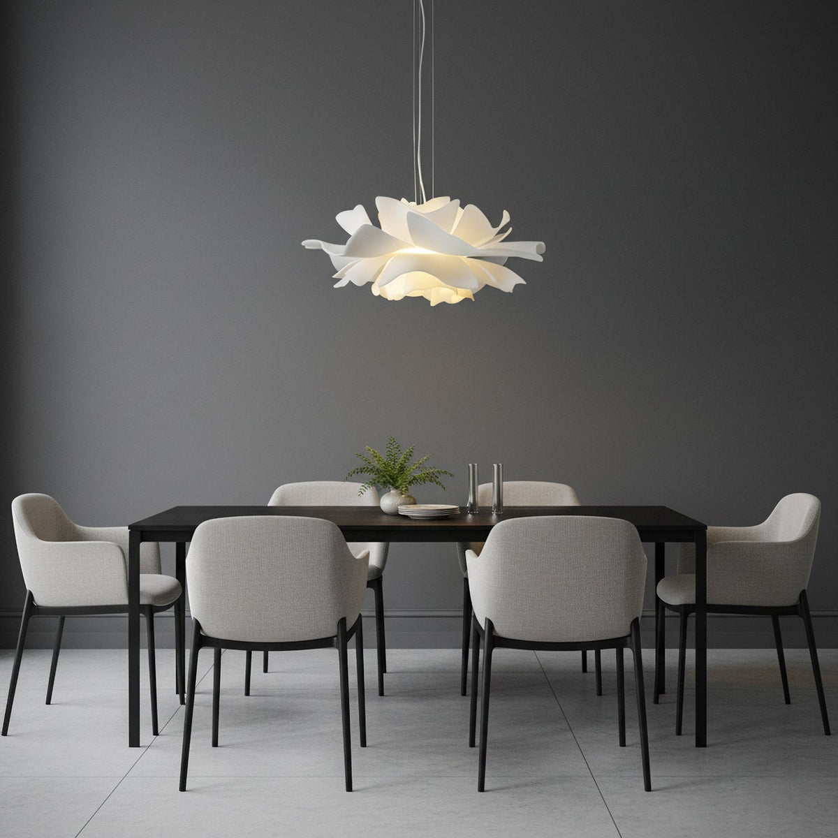 Lámpara colgante flor de loto Flotina sobre una mesa de comedor – imagen 13