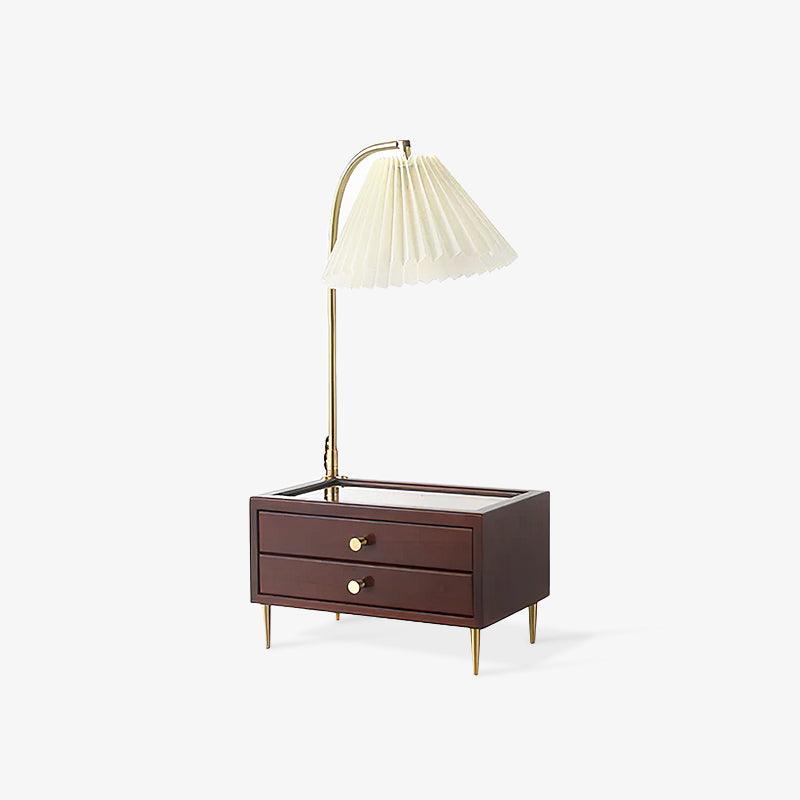 Lámpara de mesa clásica de madera Lacora – vista frontal con el brazo curvado dorado