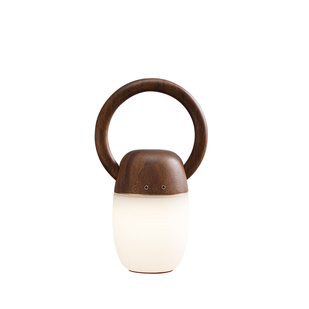 Ebanela - Lámpara de Mesa LED Recargable de Madera con Asa Redonda