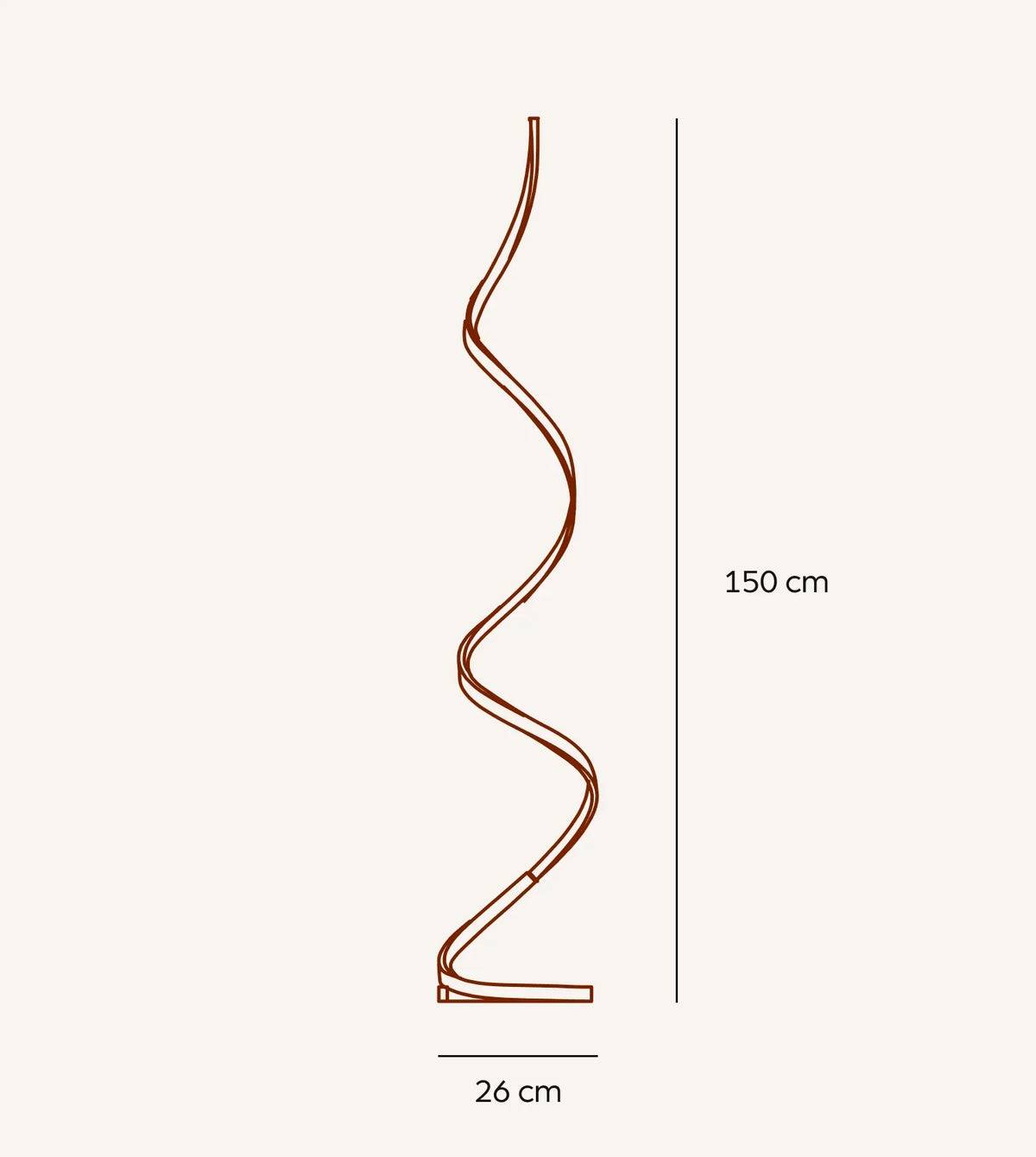 Lámpara de pie LED en espiral Rizela – medidas 150 cm de alto y base de 26 cm