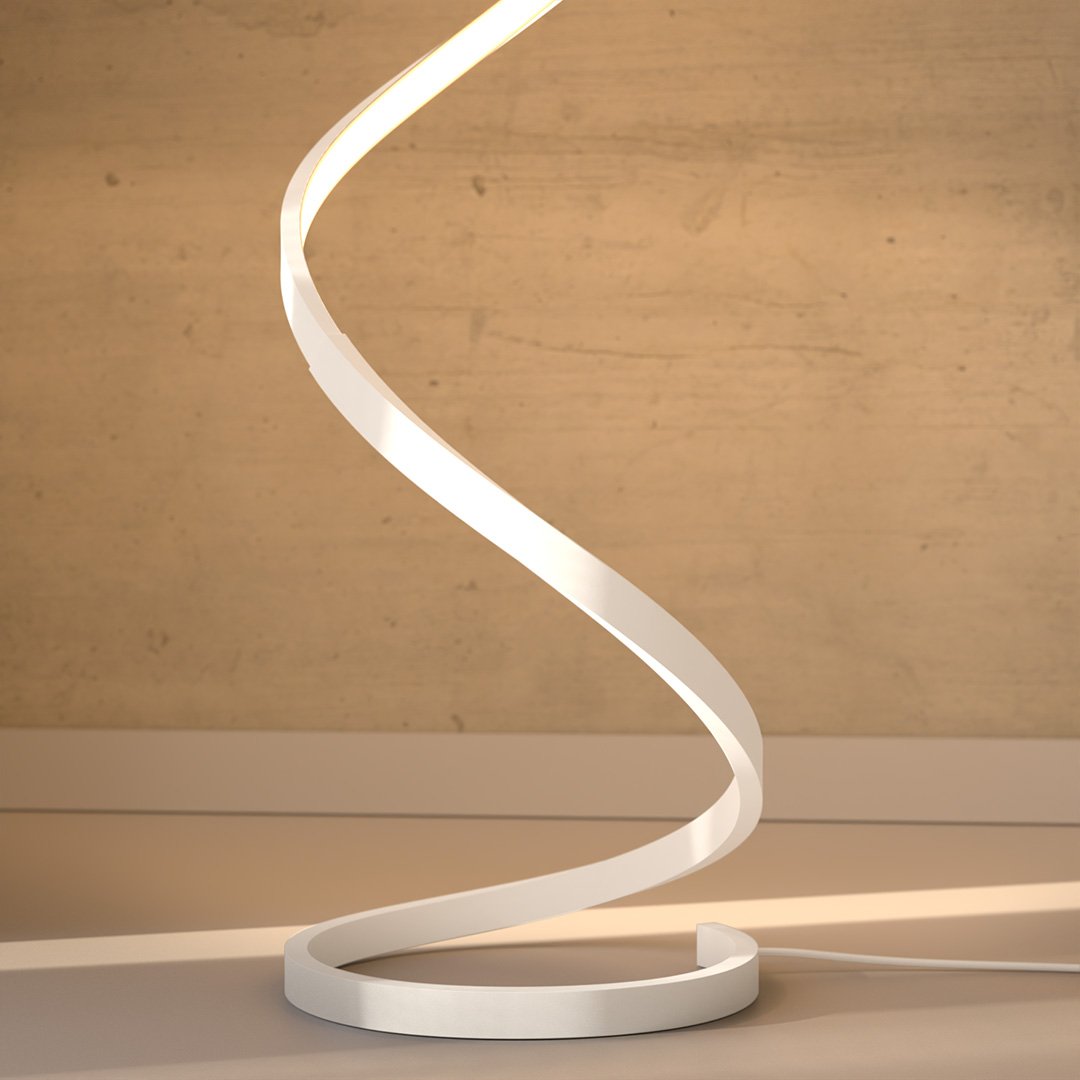 Lámpara de pie LED en espiral Rizela en un dormitorio sereno – imagen 11