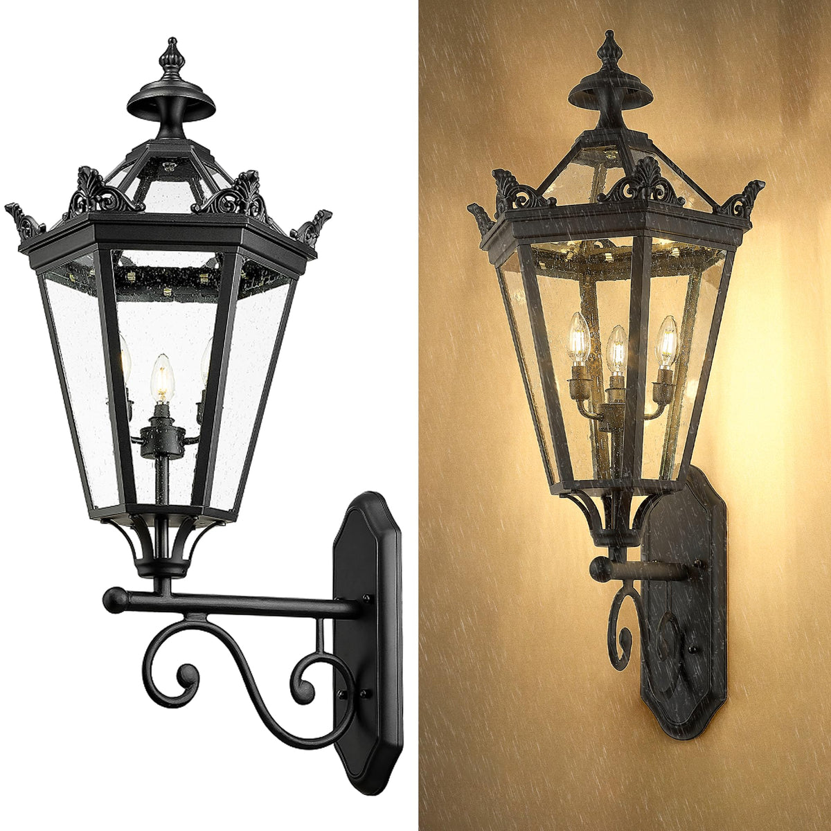 Farol de pared exterior Lucerno – apagado y encendido