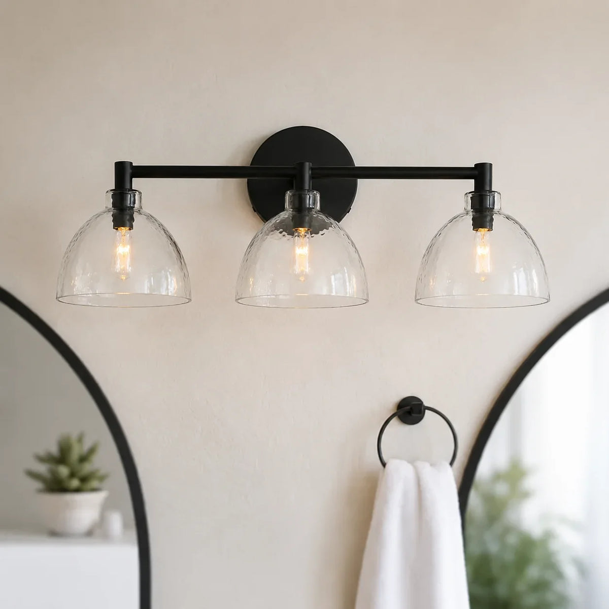Aplique de pared de cristal soplado Niebla – negro, 3 luces