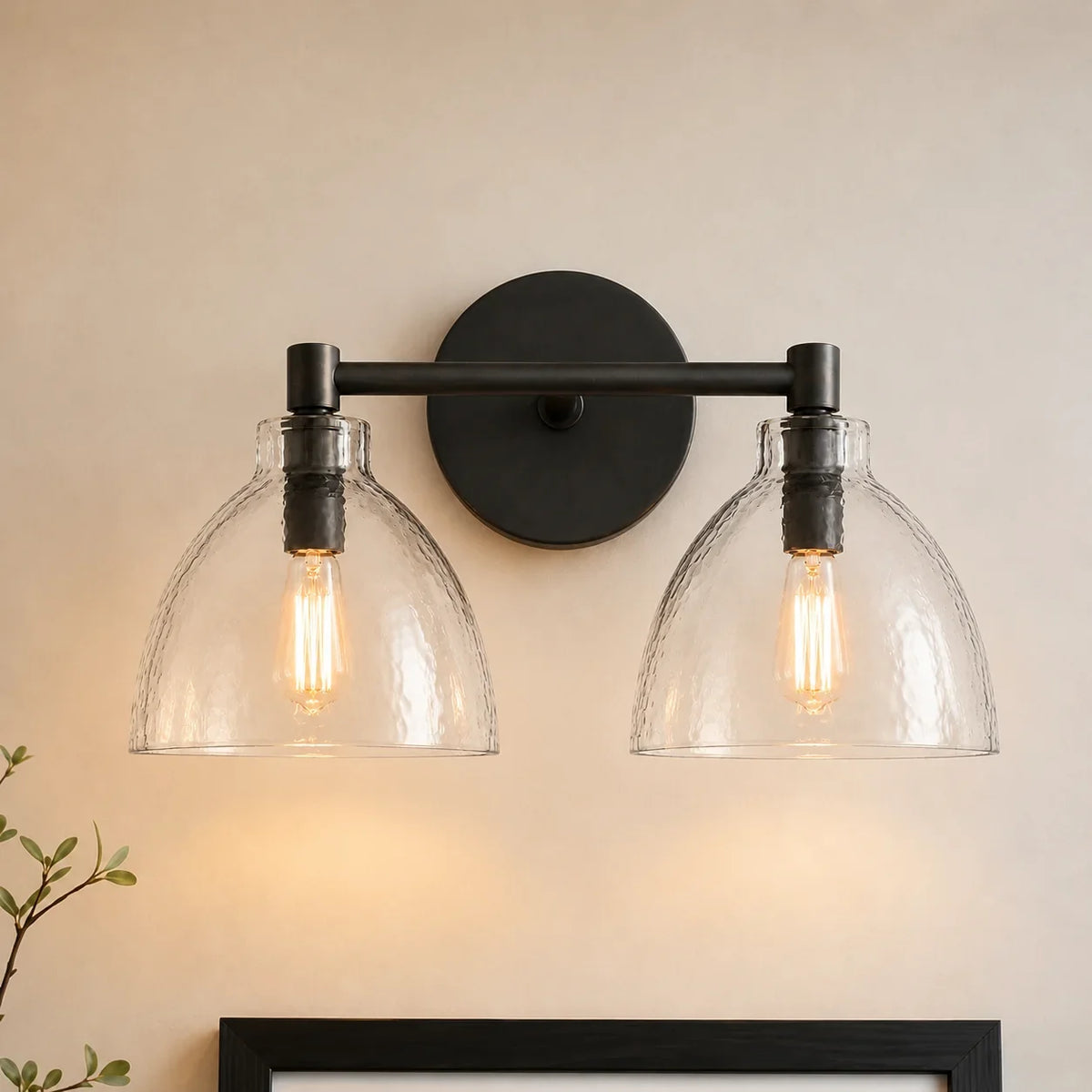 Aplique de pared de cristal soplado Niebla – negro, 2 luces