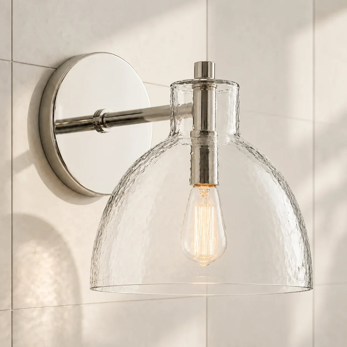 Aplique de pared de cristal soplado Niebla – níquel pulido, 1 luz