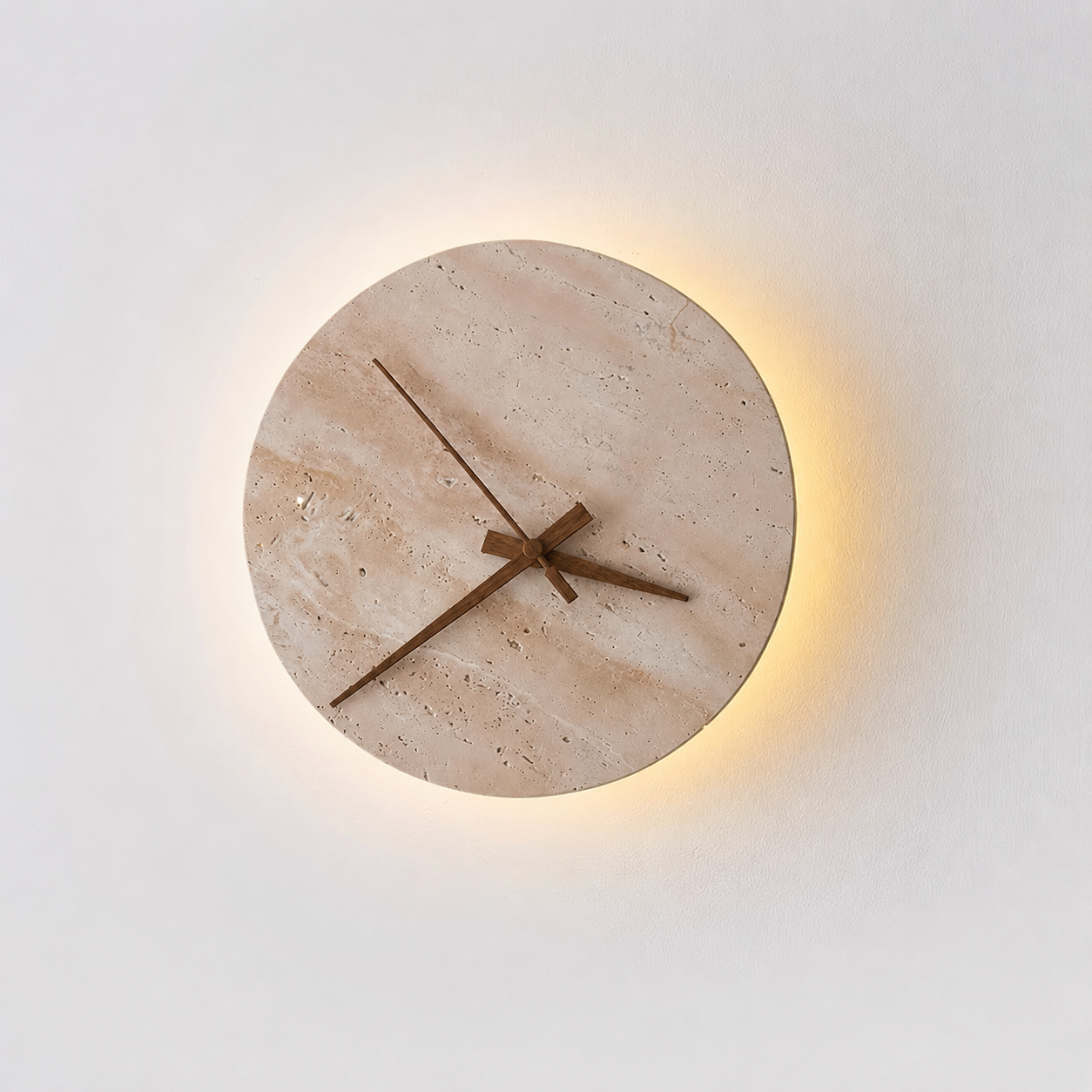 Ylven - Lámpara de Pared con Reloj de Travertino Beige y Luz LED Integrada – Aplique Pared Minimalista para Baño y Espacios Exteriores