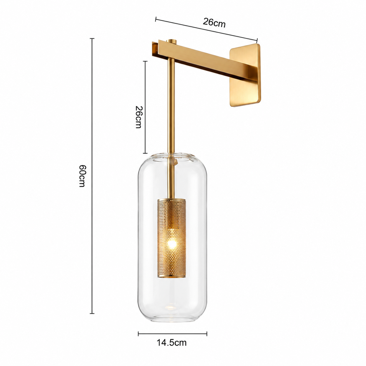 Zalira - Aplique de Pared Cilíndrico de Vidrio Estilo Mid-Century en Negro y Dorado - Lámpara para Dormitorio y Baño