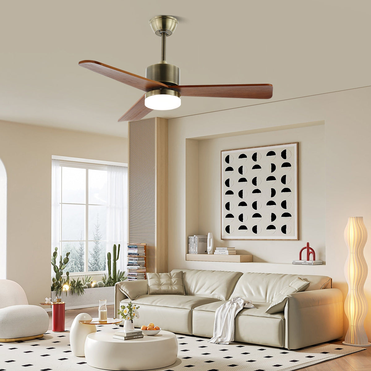 Ventilador de techo con luz Brisel en un salón acogedor – imagen 15