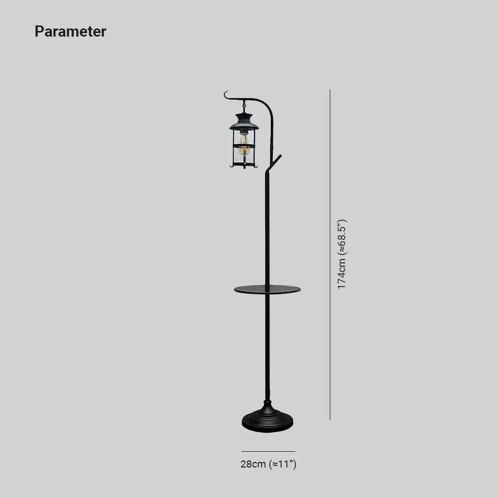 Lámpara de pie estilo farol negra Ormina – con medidas