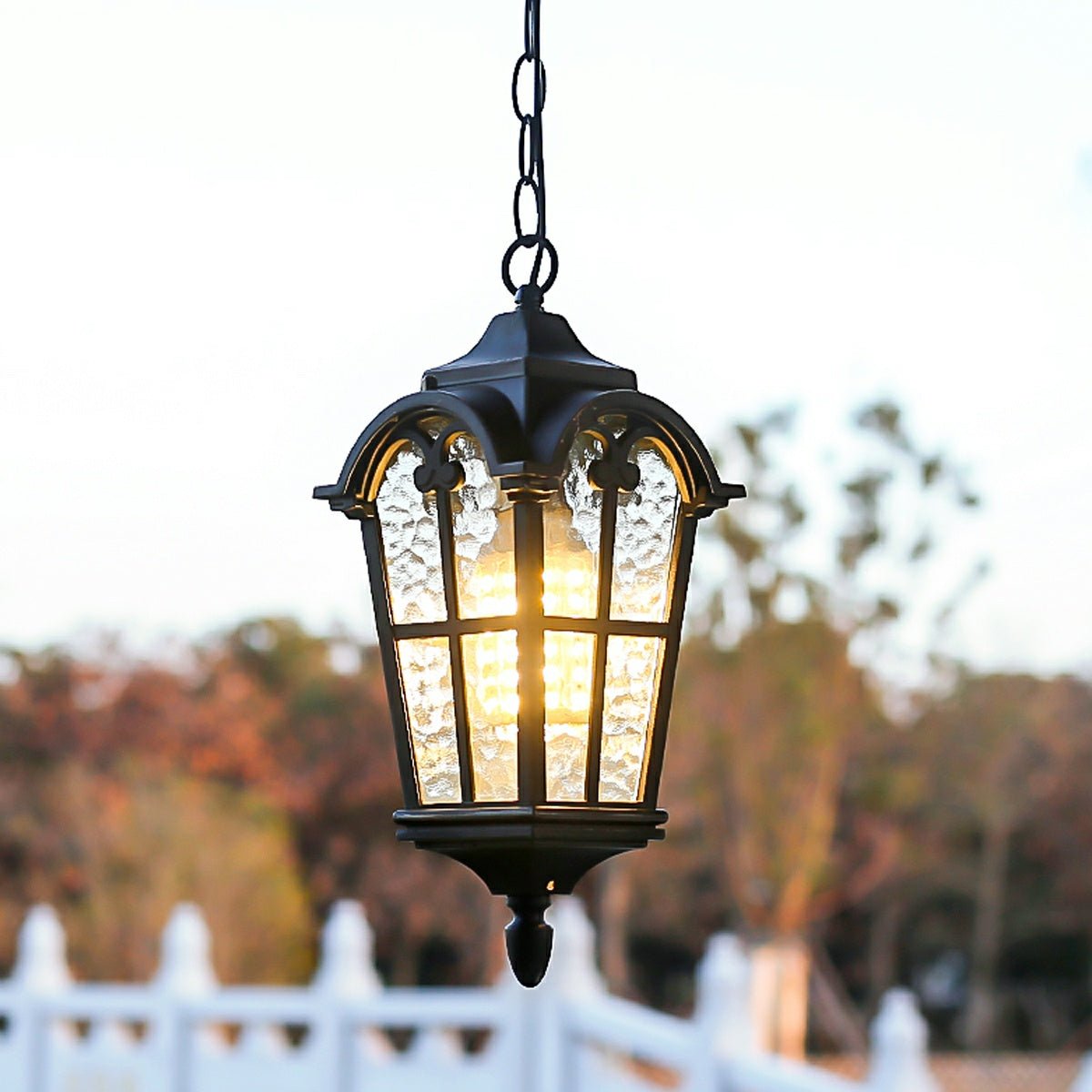 Ilvera - Lámpara Colgante de Exterior Farol Clásico de Aluminio y Cristal