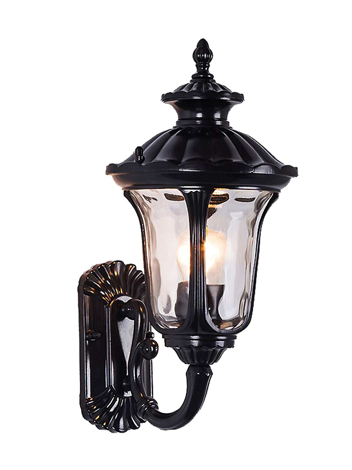 Juvena - Aplique de Pared Exterior Farol Clásico Cristal Texturizado Negro