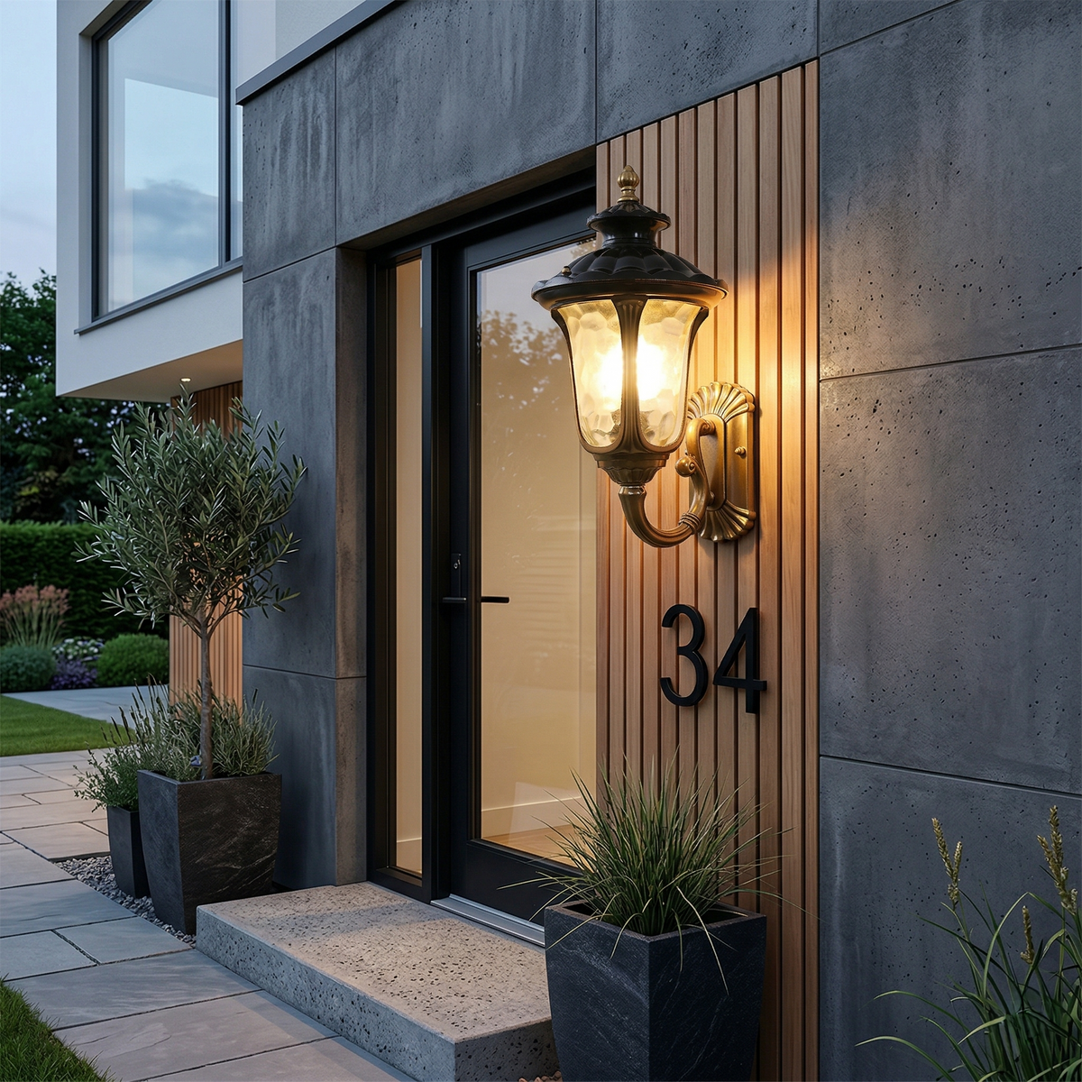 Aplique de pared exterior Juvena – farol en una entrada moderna