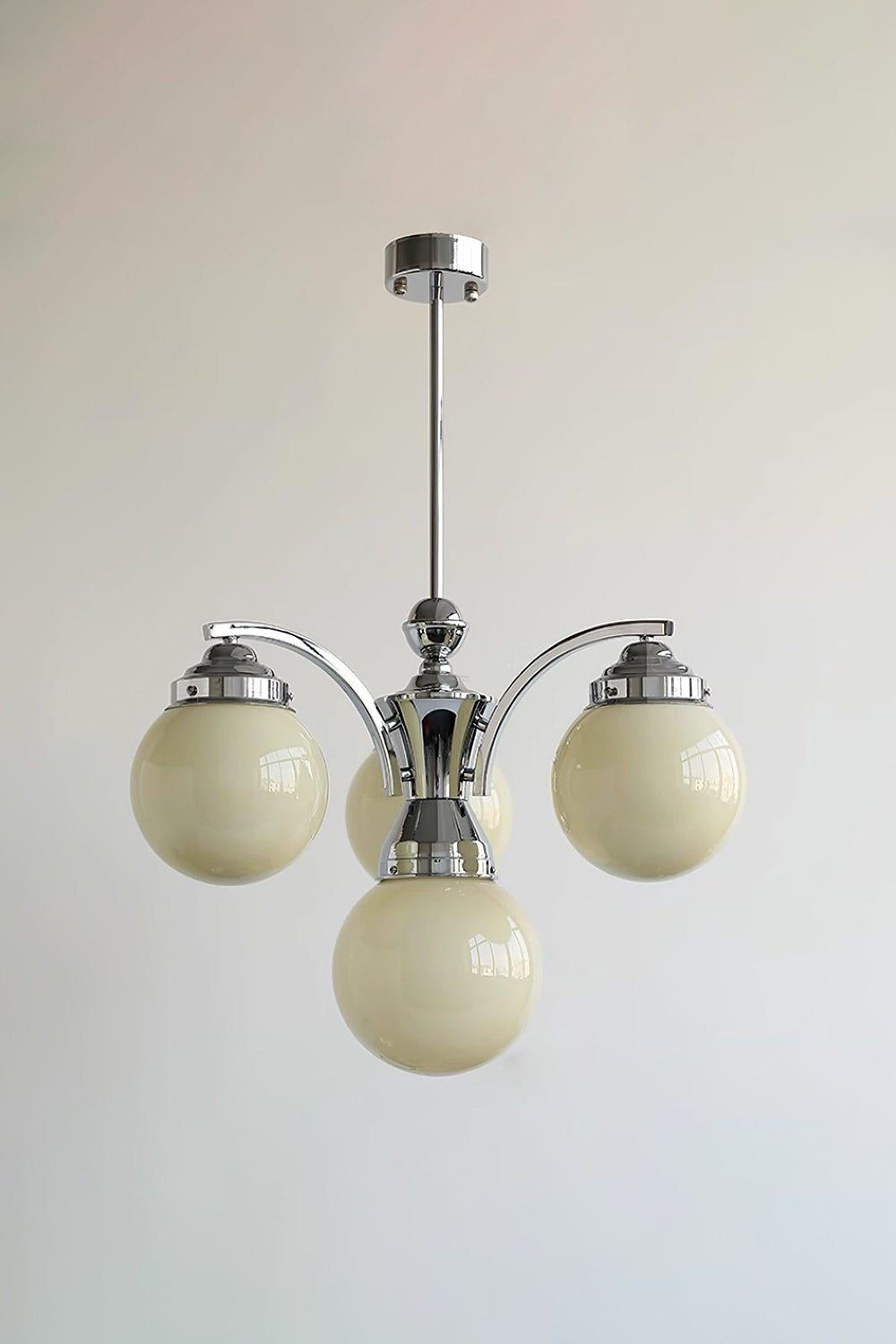 Lámpara de araña art déco Decolia – de 4 luces en cromo y beige