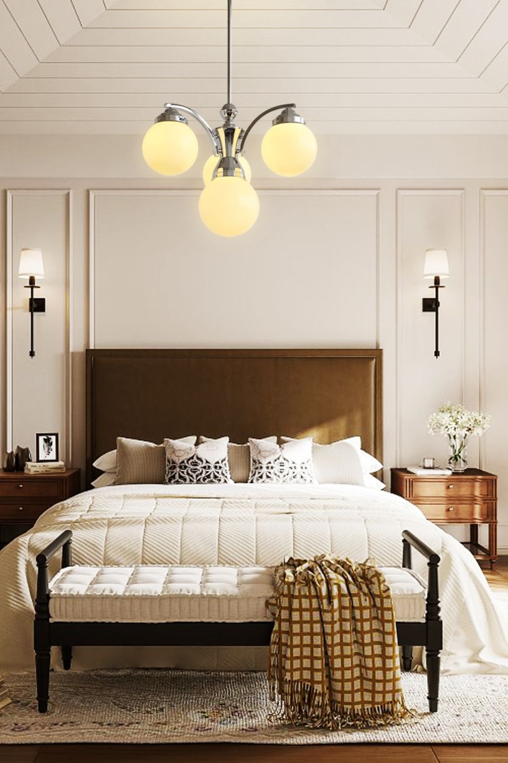 Lámpara de araña art déco Decolia – de 4 luces en un dormitorio